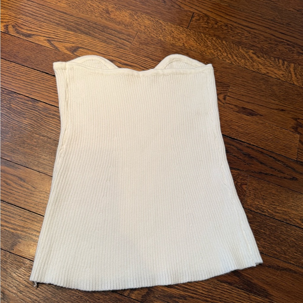 White Strapless Ribbed Top - Picture 2 of 8